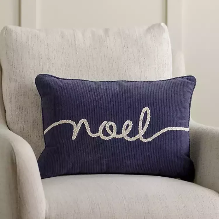 Pillows>Kirklands Home Navy Stitched Noel Lumbar Pillow