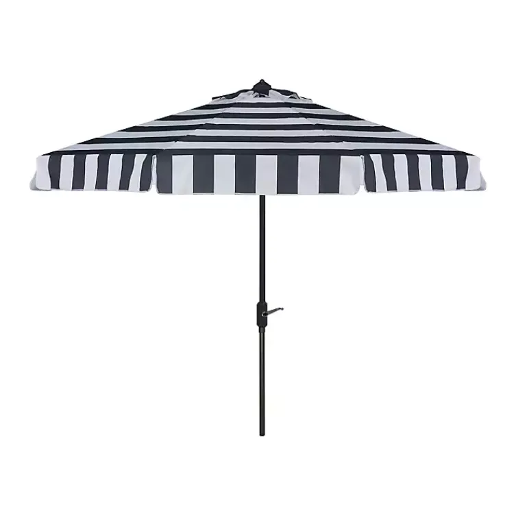 Kirklands Home Navy Stripe Auto Tilt 9 ft. Outdoor Umbrella Blue New
