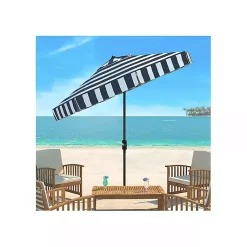 Kirklands Home Navy Stripe Auto Tilt 9 ft. Outdoor Umbrella Blue New