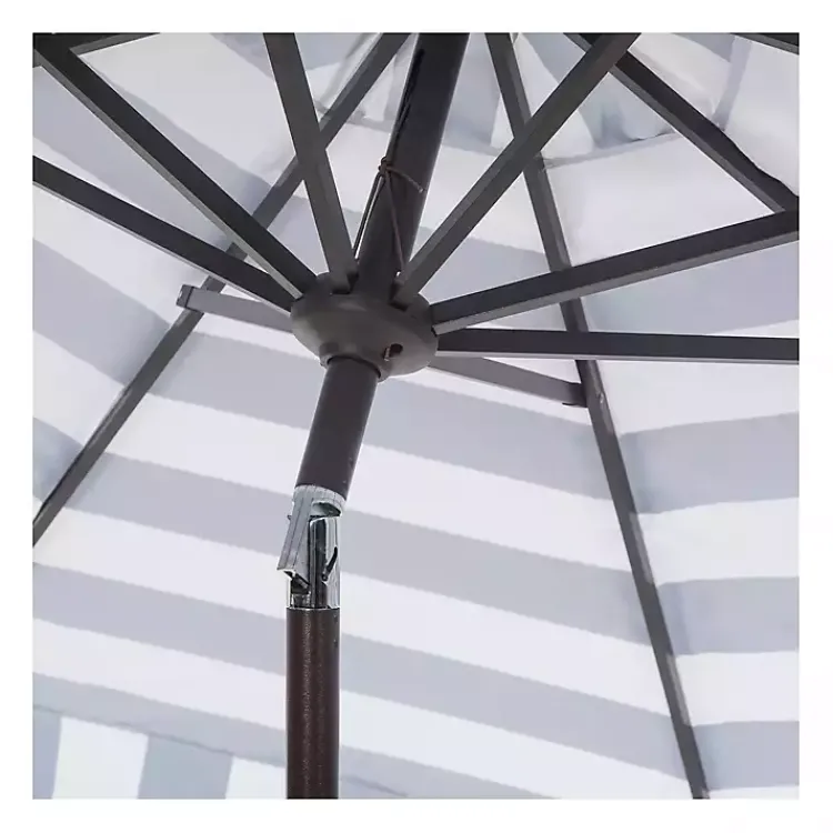 Kirklands Home Navy Stripe Auto Tilt 9 ft. Outdoor Umbrella Blue New