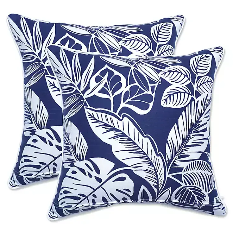 Kirklands Home Navy Tropical Foliage 2-pc. Outdoor Pillows Blue New
