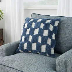 Pillows>Kirklands Home Navy Tufted Diagonal Checkers Throw Pillow Blue