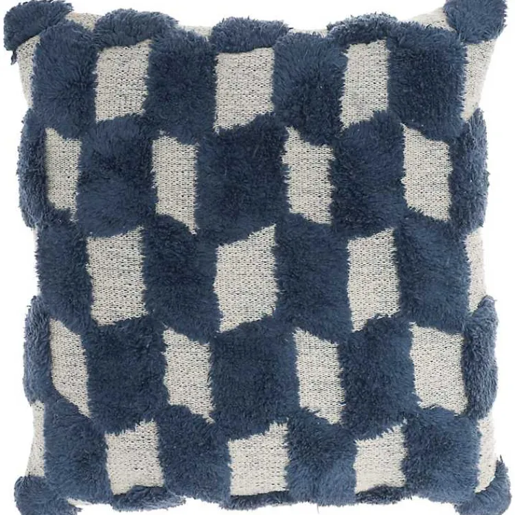 Pillows>Kirklands Home Navy Tufted Diagonal Checkers Throw Pillow Blue