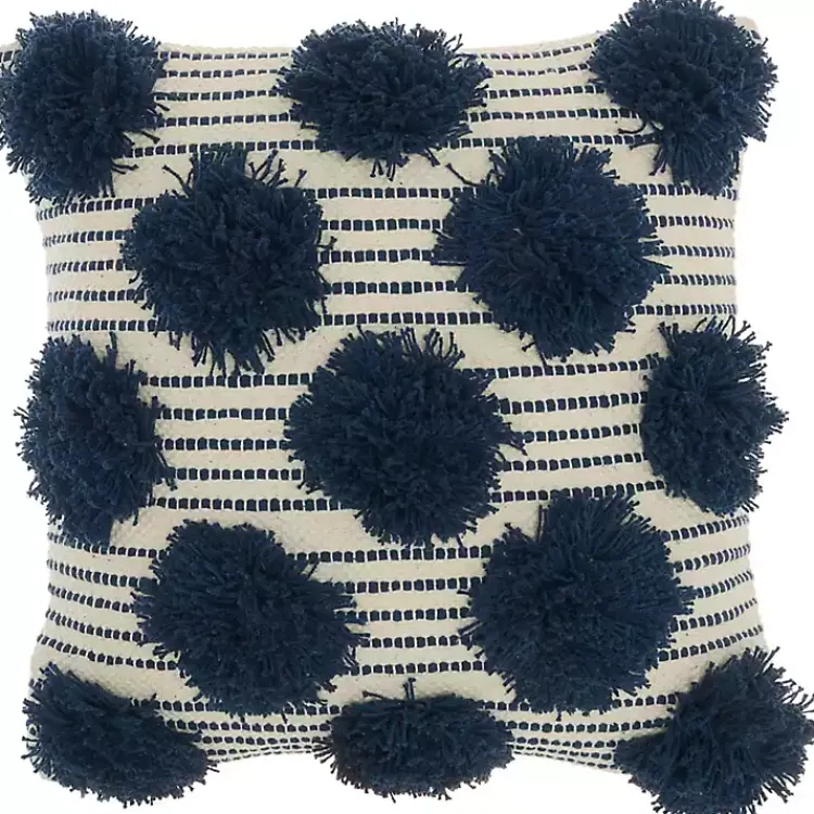 Pillows>Kirklands Home Navy Tufted Pom Poms Throw Pillow