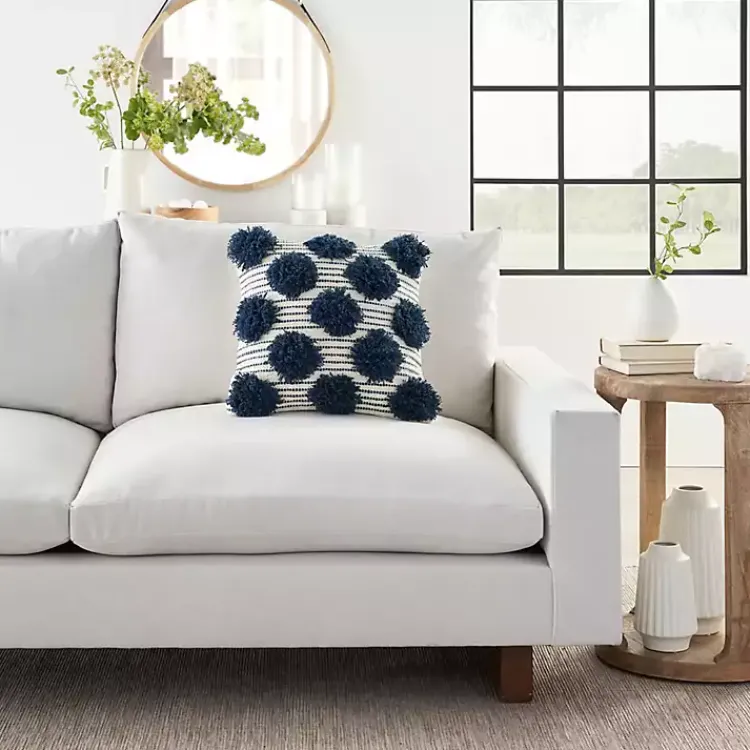 Pillows>Kirklands Home Navy Tufted Pom Poms Throw Pillow