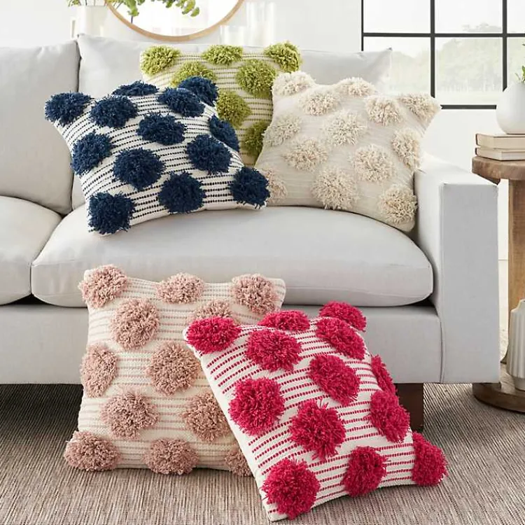 Pillows>Kirklands Home Navy Tufted Pom Poms Throw Pillow