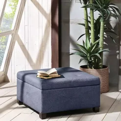 Kirklands Home Navy Tufted Square Storage Ottoman Blue Online