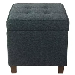 Kirklands Home Navy Tufted Upholstered Storage Ottoman Blue Outlet