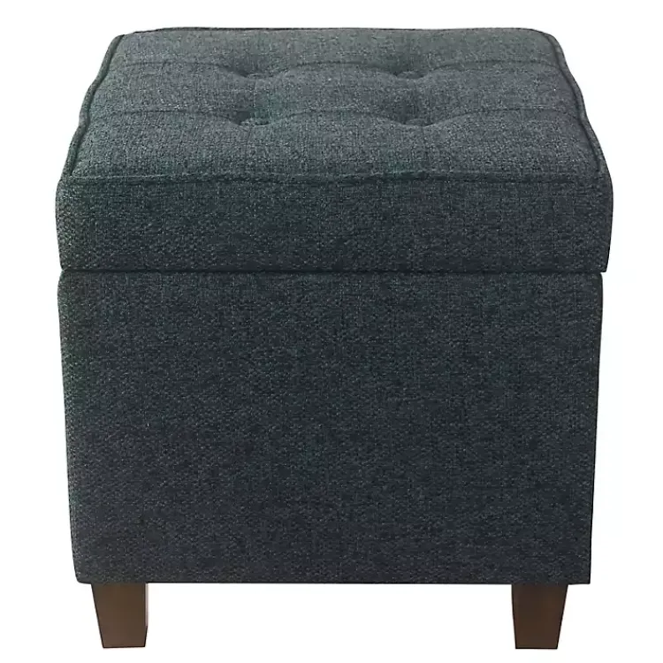 Kirklands Home Navy Tufted Upholstered Storage Ottoman Blue Outlet