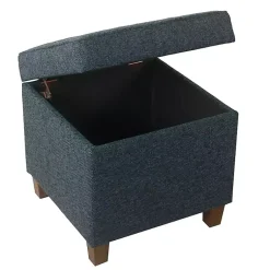 Kirklands Home Navy Tufted Upholstered Storage Ottoman Blue Outlet