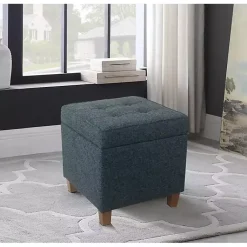 Kirklands Home Navy Tufted Upholstered Storage Ottoman Blue Outlet
