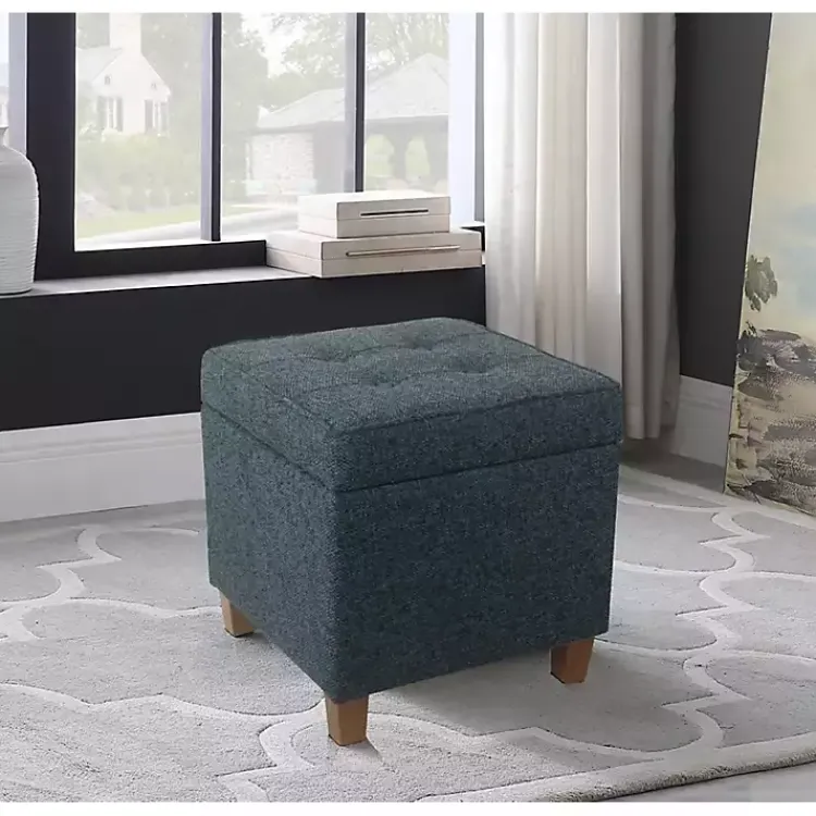 Kirklands Home Navy Tufted Upholstered Storage Ottoman Blue Outlet