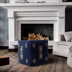 Poufs & Floor Cushions>Kirklands Home Navy Turkish Motifs Ultra-Soft Pouf Blue