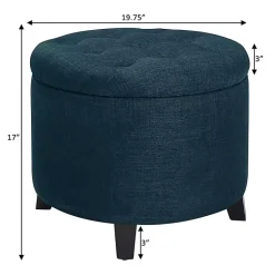 Kirklands Home Navy Upholstered Eliza Round Storage Ottoman Blue Sale
