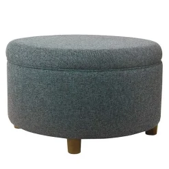 Kirklands Home Navy Upholstered Round Storage Ottoman Blue