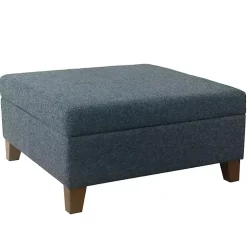 Kirklands Home Navy Upholstered Square Storage Ottoman Blue Sale