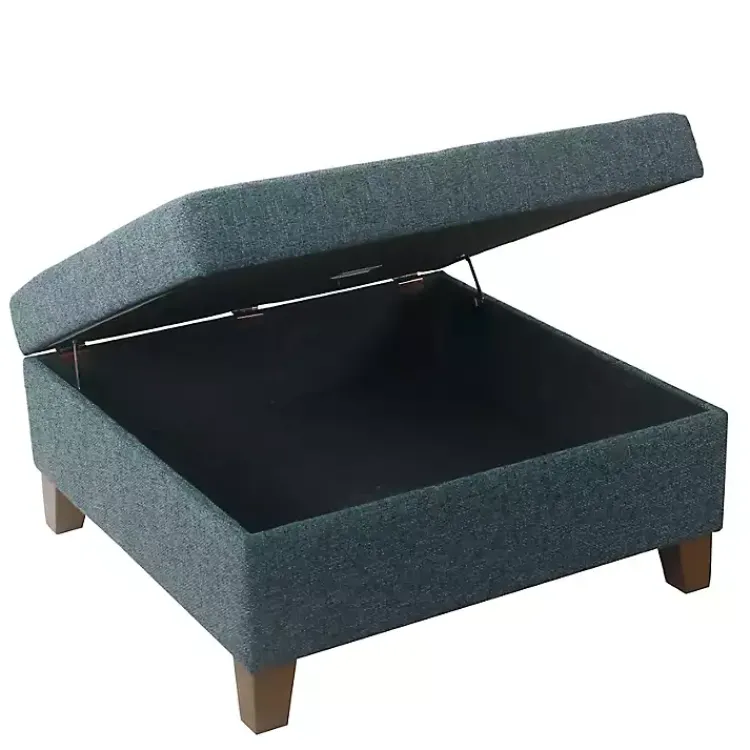 Kirklands Home Navy Upholstered Square Storage Ottoman Blue Sale