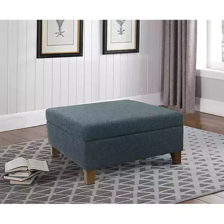 Kirklands Home Navy Upholstered Square Storage Ottoman Blue Sale