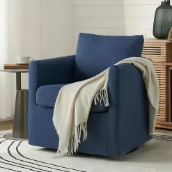 Kirklands Home Navy Upholstered Vasser Slipcover Swivel Chair Blue Outlet