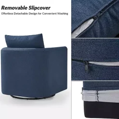 Kirklands Home Navy Upholstered Vasser Slipcover Swivel Chair Blue Outlet