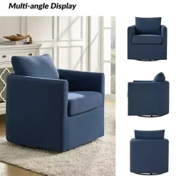 Kirklands Home Navy Upholstered Vasser Slipcover Swivel Chair Blue Outlet