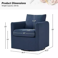Kirklands Home Navy Upholstered Vasser Slipcover Swivel Chair Blue Outlet
