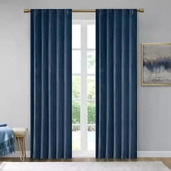 Kirklands Home Navy Velvet Greta Curtain Panel Set, 95 in. Blue Clearance