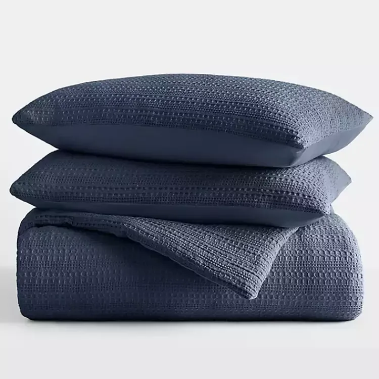 Kirklands Home Navy Waffle Ultra-Soft 3-pc. Twin Comforter Set Blue New