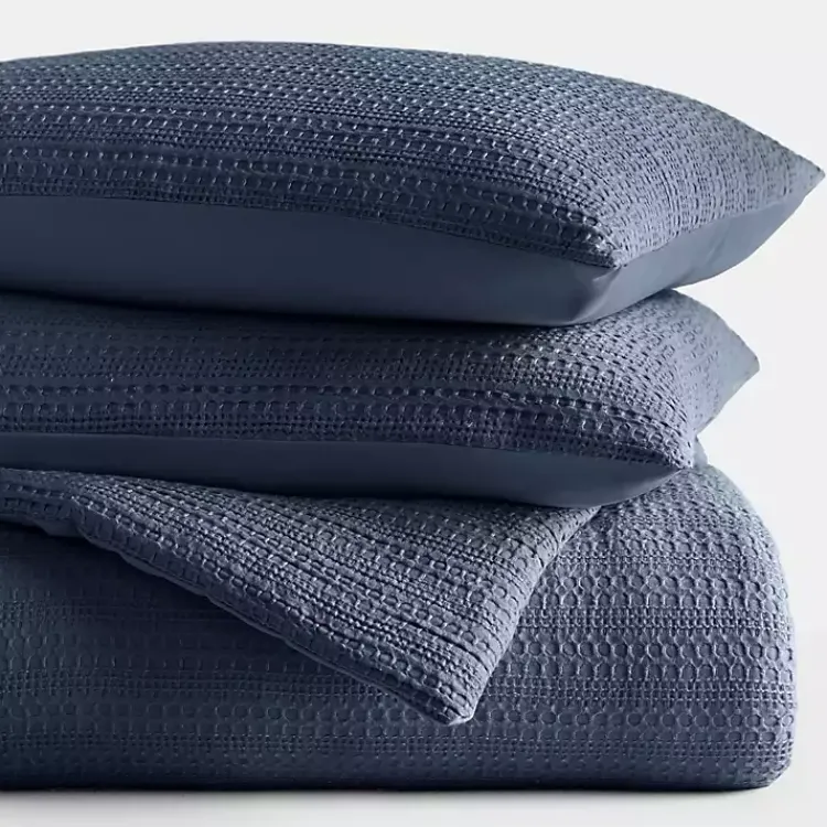 Kirklands Home Navy Waffle Ultra-Soft 3-pc. Twin Comforter Set Blue New