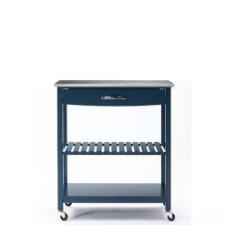 Kirklands Home Navy Wood and Stainless Steel Top Kitchen Cart Blue Online