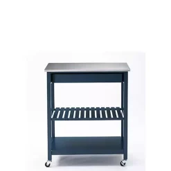 Kirklands Home Navy Wood and Stainless Steel Top Kitchen Cart Blue Online