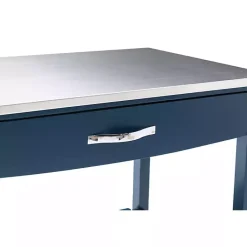 Kirklands Home Navy Wood and Stainless Steel Top Kitchen Cart Blue Online