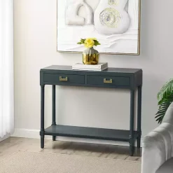 Kirklands Home Navy Wood 2-Drawer Layla Console Table Blue Sale