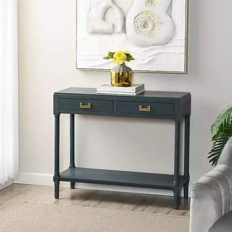 Kirklands Home Navy Wood 2-Drawer Layla Console Table Blue Sale
