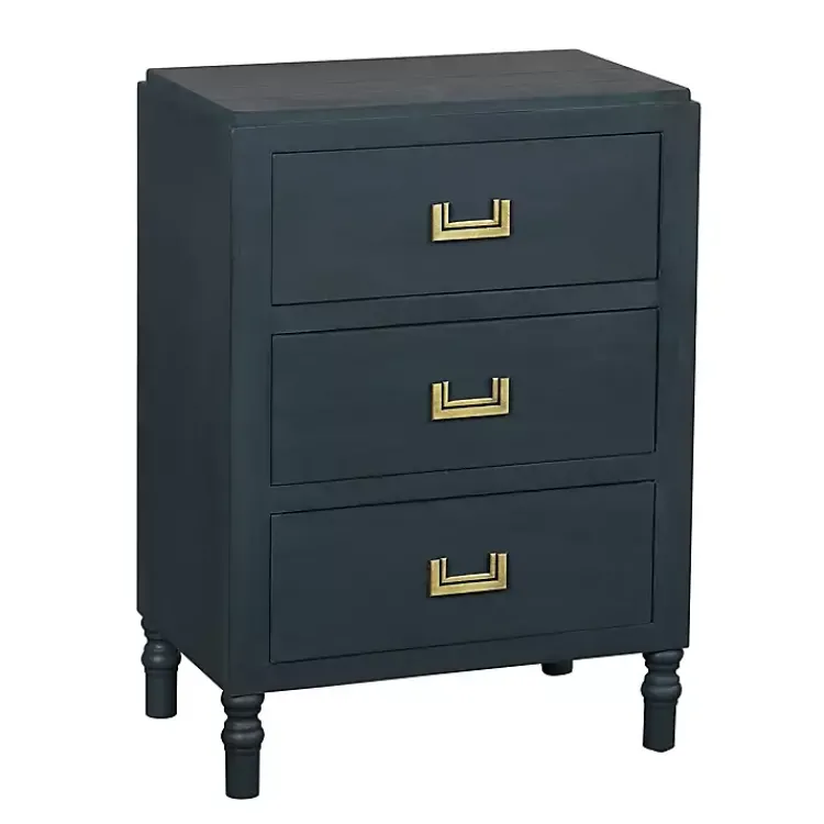 Kirklands Home Navy Wood 3-Drawer Layla Nightstand Blue Hot