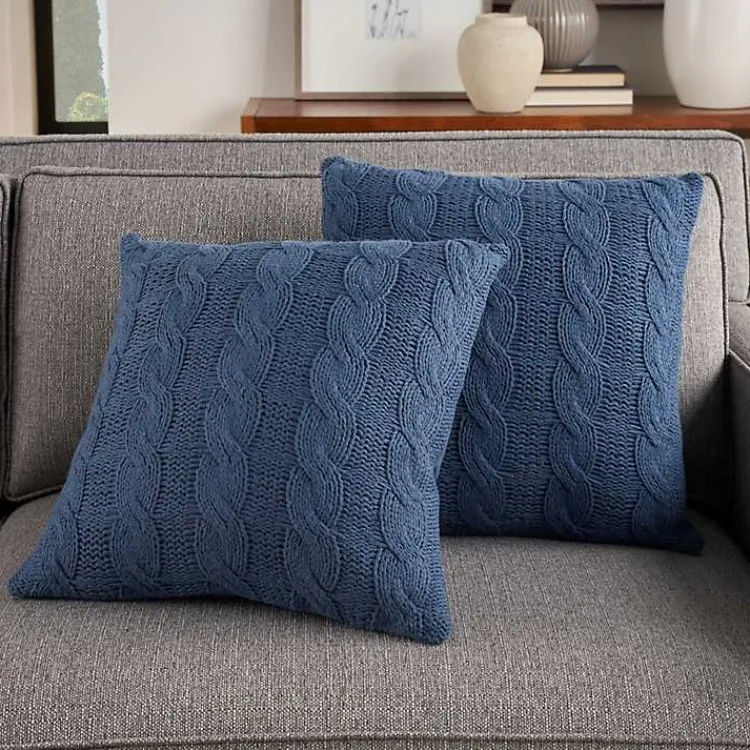 Pillows>Kirklands Home Navy Woven Cable Knit Pillow, Set of 2 Blue