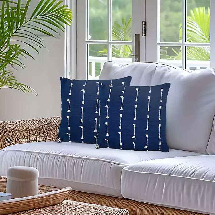 Pillows>Kirklands Home Navy Woven Lines Pillow Blue