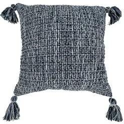 Pillows>Kirklands Home Navy Woven Texture Tassels Throw Pillow