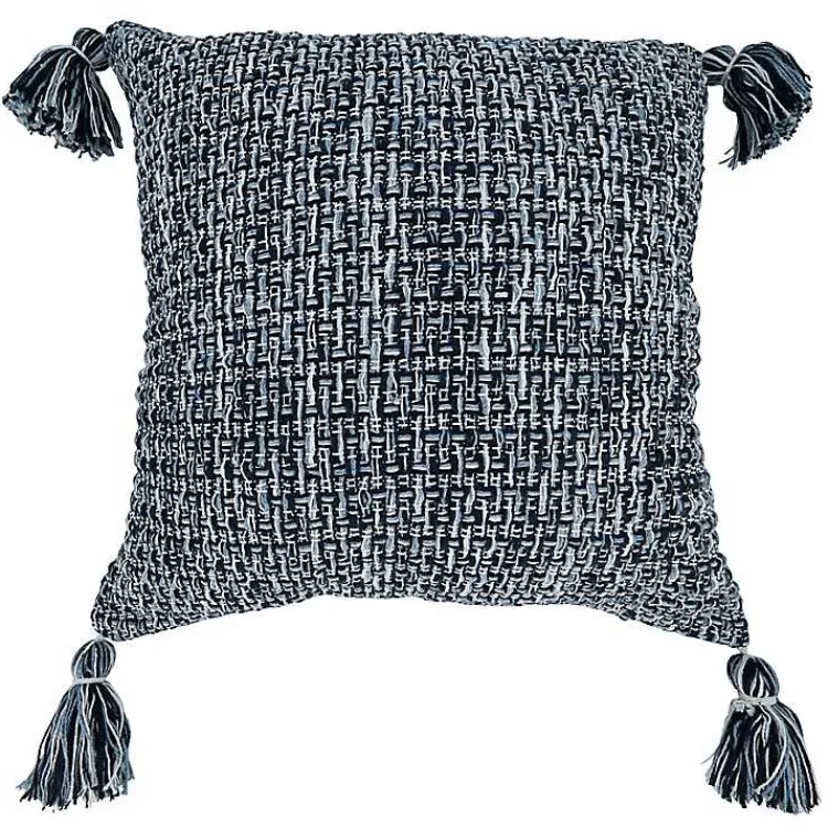 Pillows>Kirklands Home Navy Woven Texture Tassels Throw Pillow