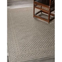 Kirklands Home Neutral Bordered Lattice Outdoor Area Rug, 5x7 Gray New