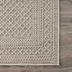 Kirklands Home Neutral Bordered Lattice Outdoor Area Rug, 5x7 Gray New