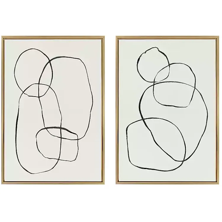 Kirklands Home Neutral Circles Framed Canvas Art Prints, Set of 2 Clearance