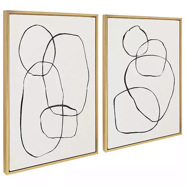 Kirklands Home Neutral Circles Framed Canvas Art Prints, Set of 2 Clearance