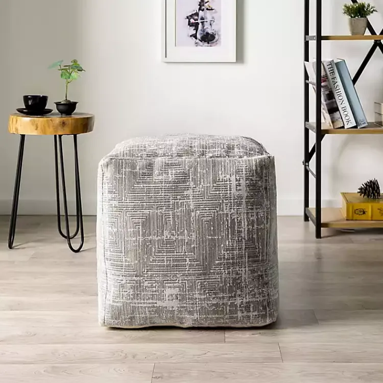 Poufs & Floor Cushions>Kirklands Home Neutral Distressed Geo Ultra-Soft Pouf
