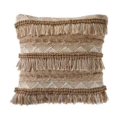 Pillows>Kirklands Home Neutral Embroidered Fringe Accent Pillow Brown