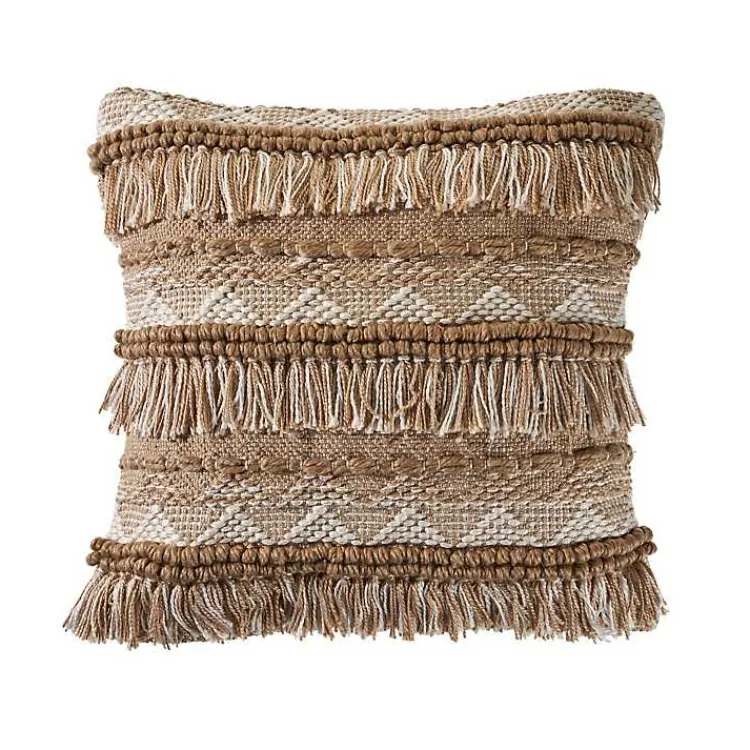 Pillows>Kirklands Home Neutral Embroidered Fringe Accent Pillow Brown