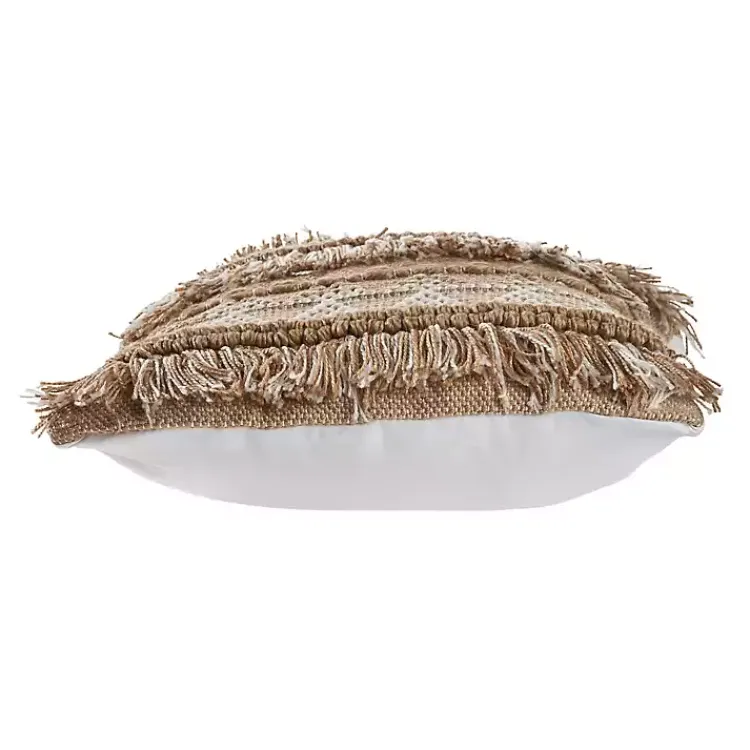 Pillows>Kirklands Home Neutral Embroidered Fringe Accent Pillow Brown