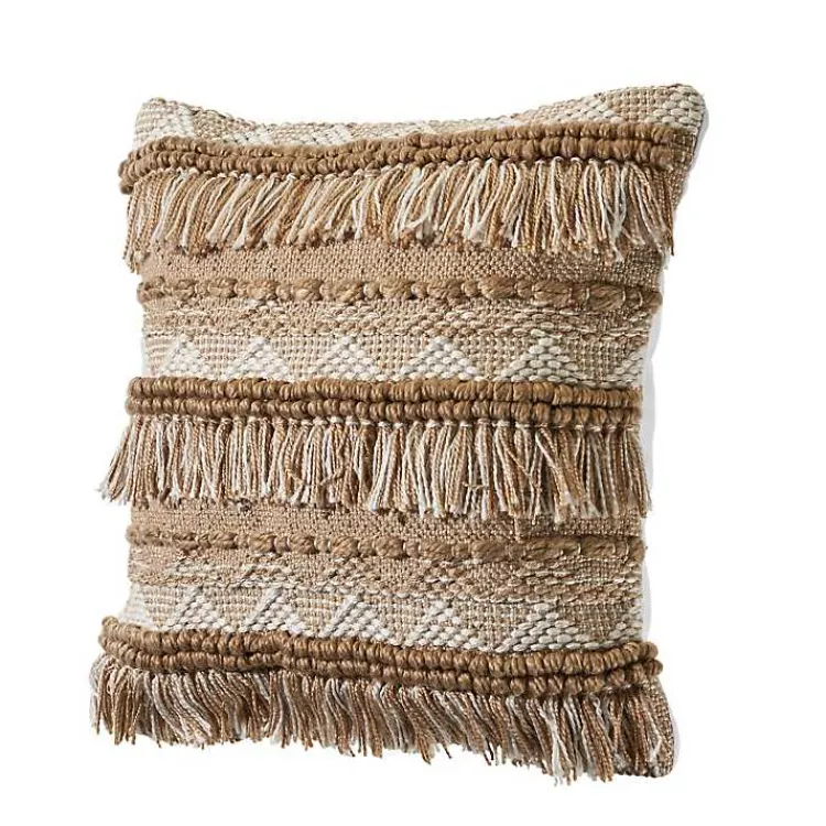 Pillows>Kirklands Home Neutral Embroidered Fringe Accent Pillow Brown