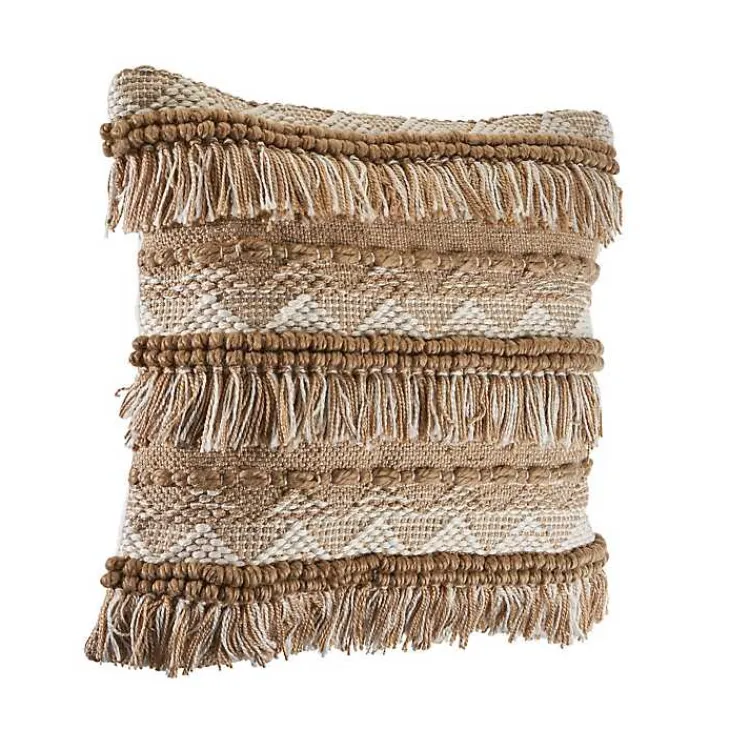 Pillows>Kirklands Home Neutral Embroidered Fringe Accent Pillow Brown