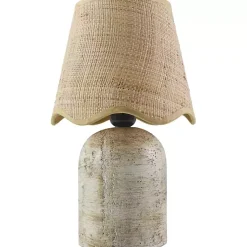 Kirklands Home Neutral Faux Stone Table Lamp with Scalloped Shade Tan Best